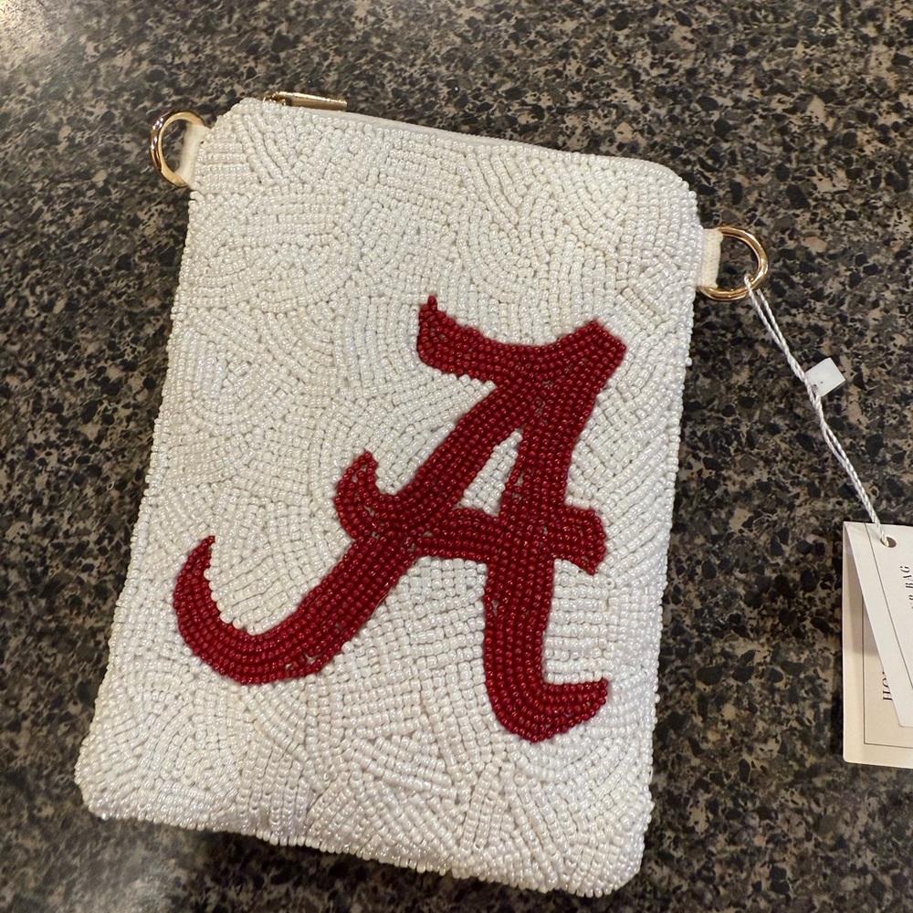 White Beaded Alabama Bag with chain strap